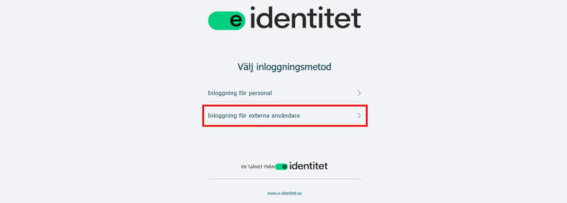 Skärmklipp inloggning för externa redaktörer