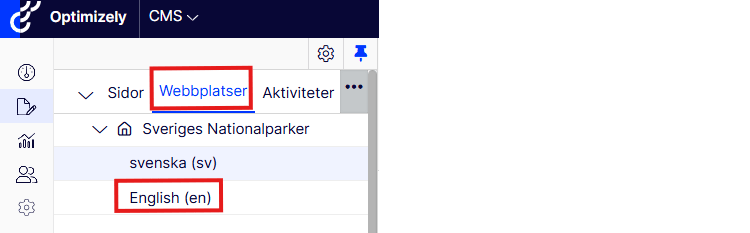 Skärmdump som visar var i Optimizely man växlar språk.