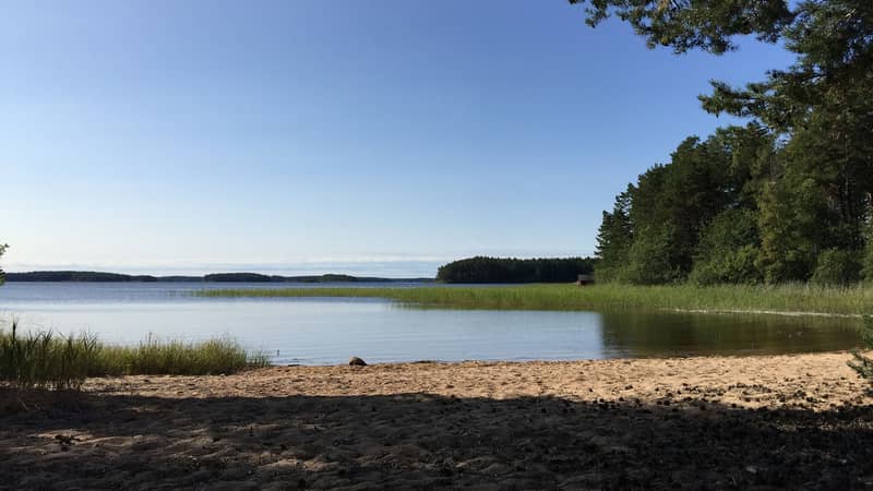 Länsstyrelsen Gävleborg Vy över sandstrand och ut över Dalälven.