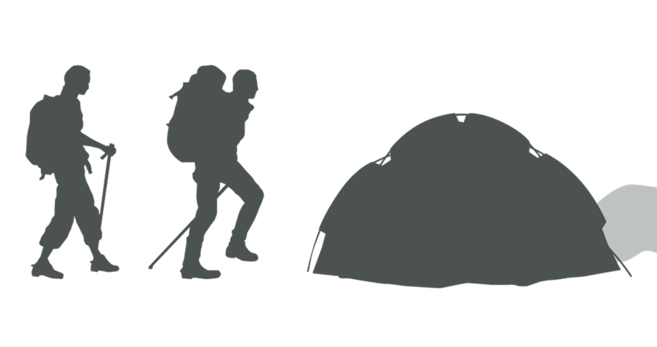 Illustration av två vandrare och ett tält.