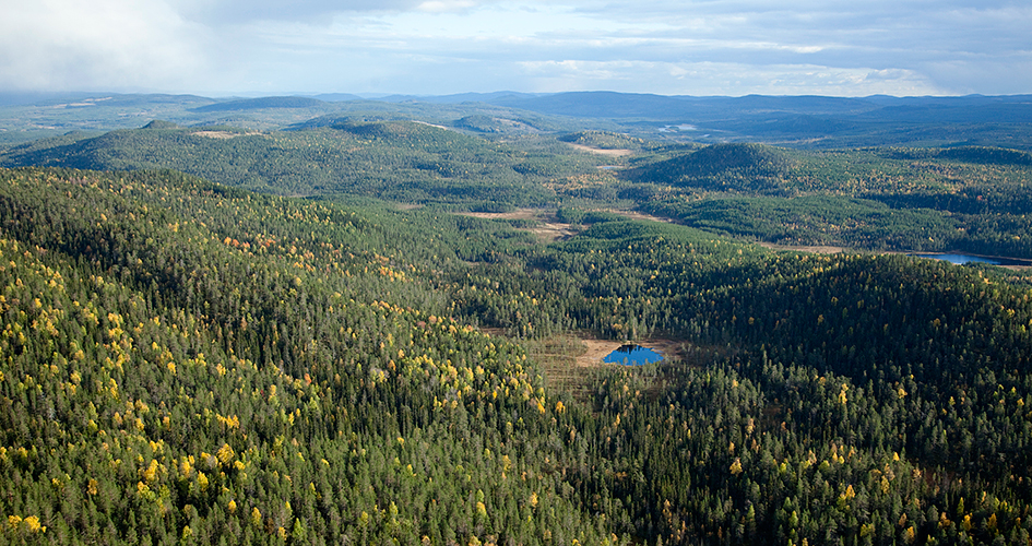 Luftbild, in der Mitte sehen Sie Svartmorstjärn.