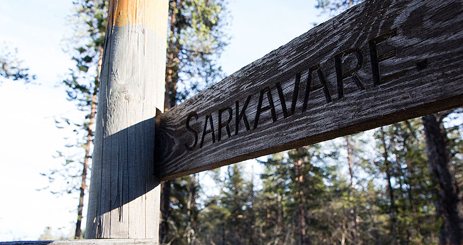 Träskylt med texten sarggavarre.