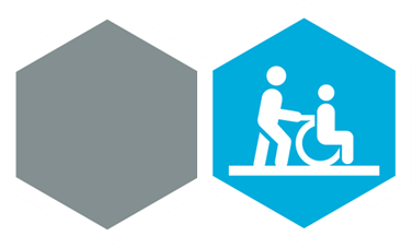 grå hexagon med assisterad rullstol