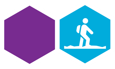 lila hexagon med lätt vandringsledsymbol