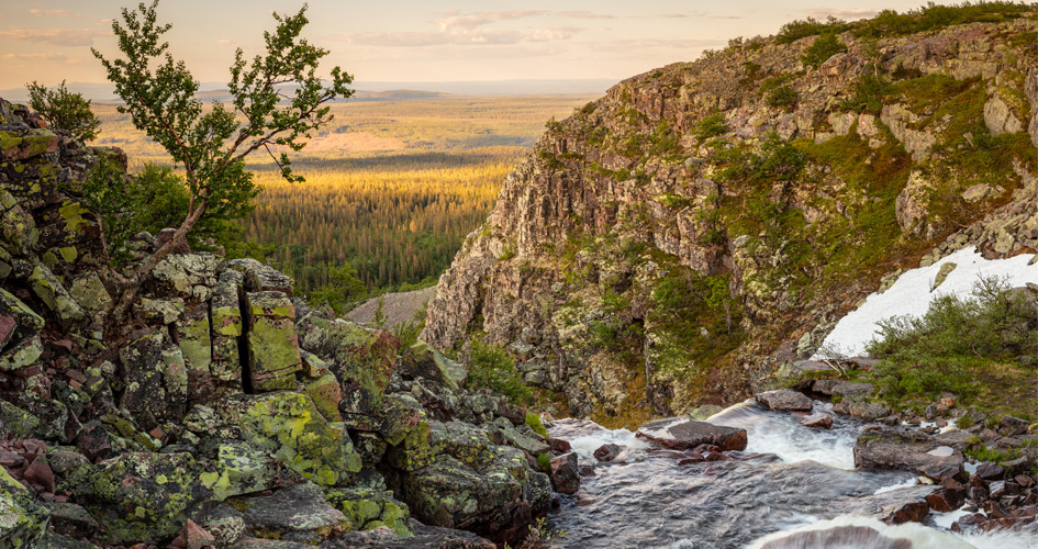 Vid vattenfallet Njupeskärs topp i Fulufjällets nationalpark