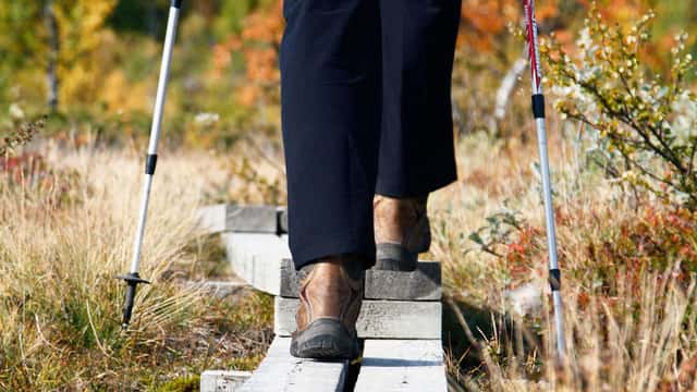 Håkan Hjort / Johnér En vandrare går på en trappstegsspång, Kungsleden, Lappland, Västerbotten.
