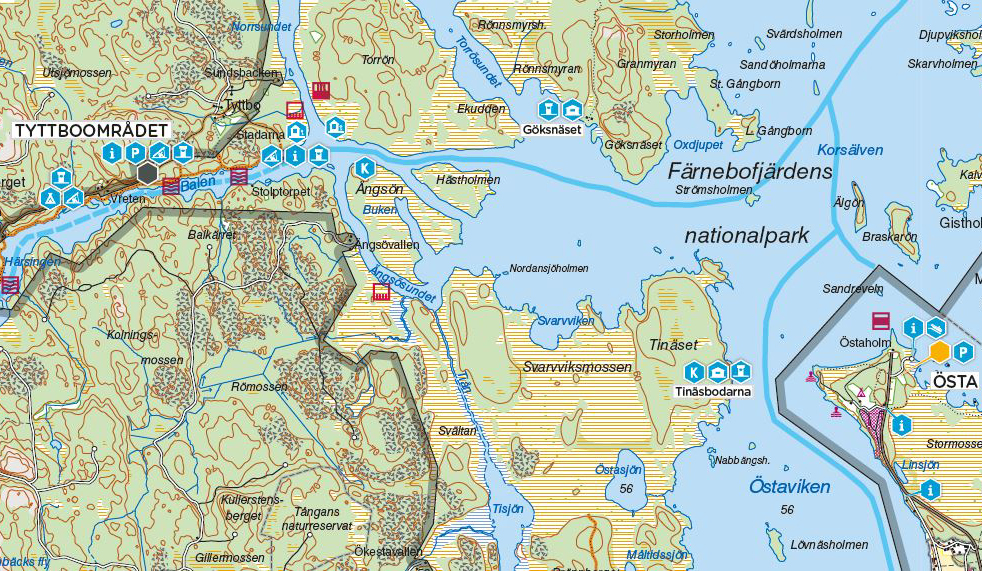 Karta över Färnebofjärdens nationalpark.