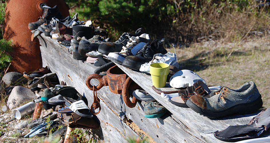 Shoe collection at Bourgström's cottage.