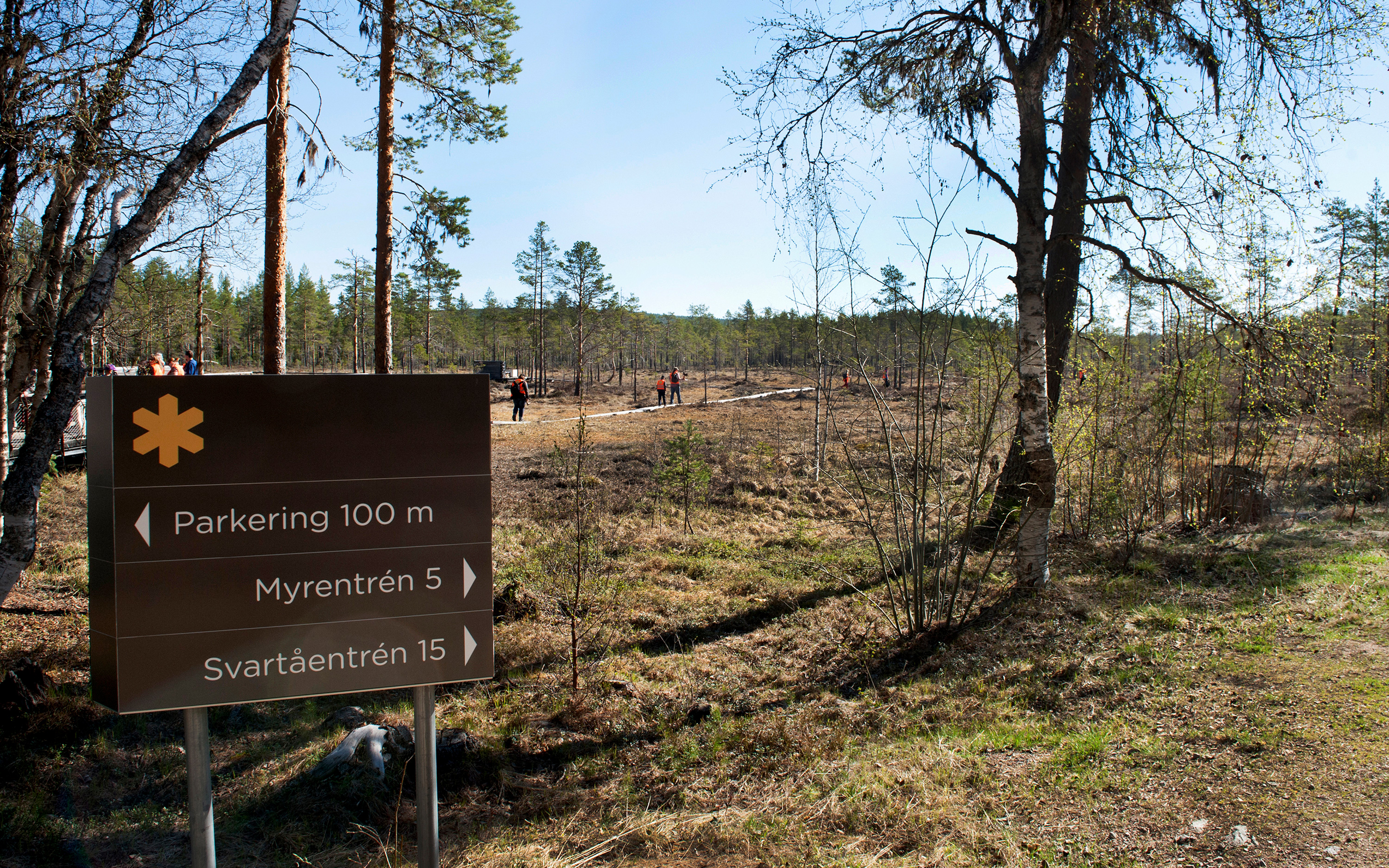 Vandrare på väg på träspång